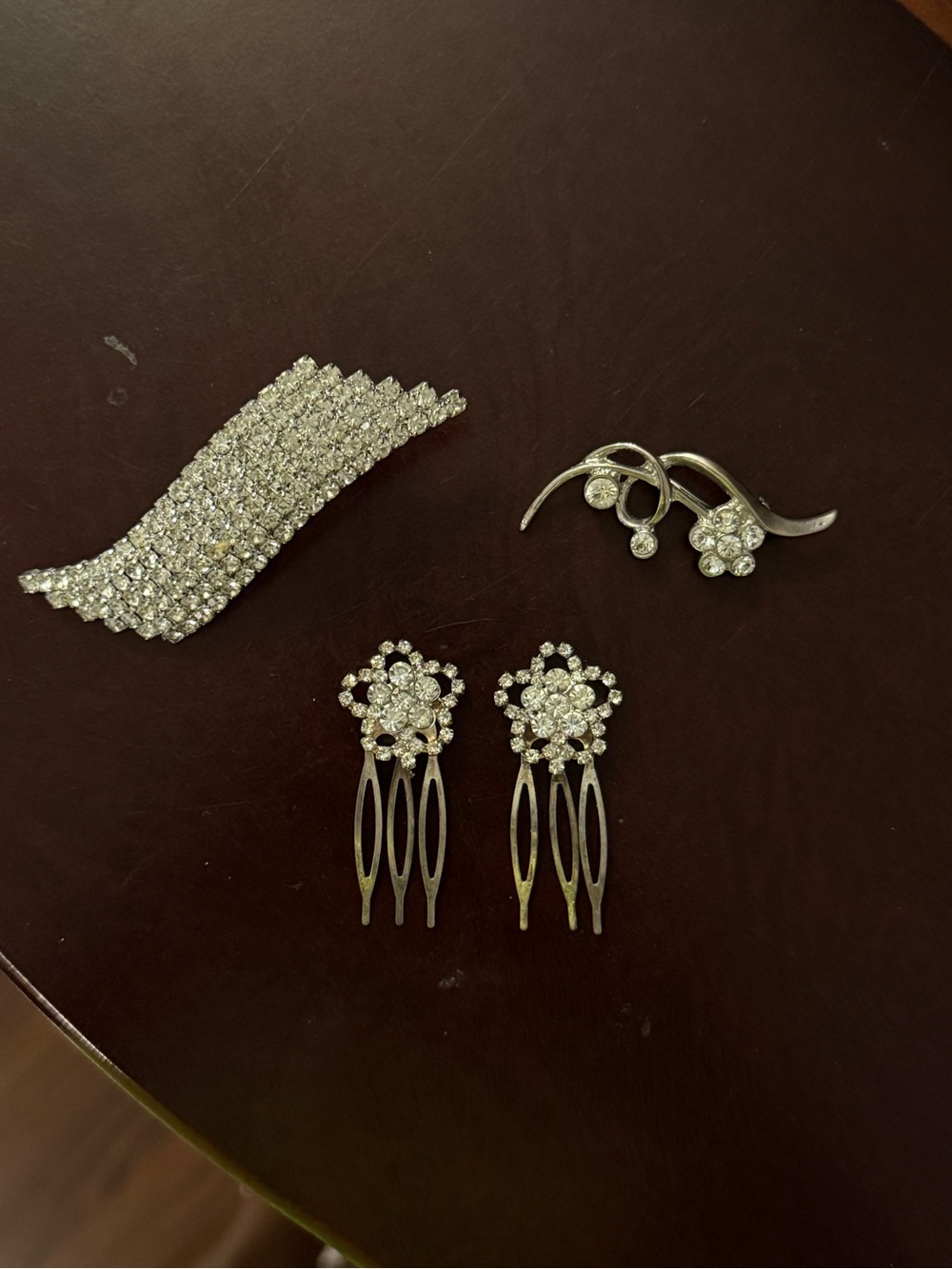 Silver Crystal Hair Jewelry Set - Sparkling Clear Rhinestone Accents